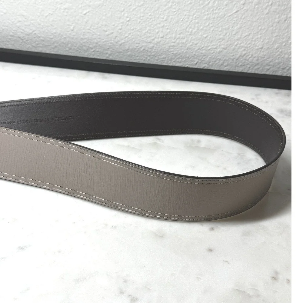 Chicos Wide Belt Womens L Taupe Gray Leather Silvertone Buckle Chic Classic Boho